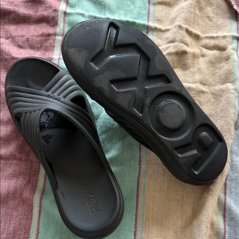 Roxy Charcoal Slide Sandals